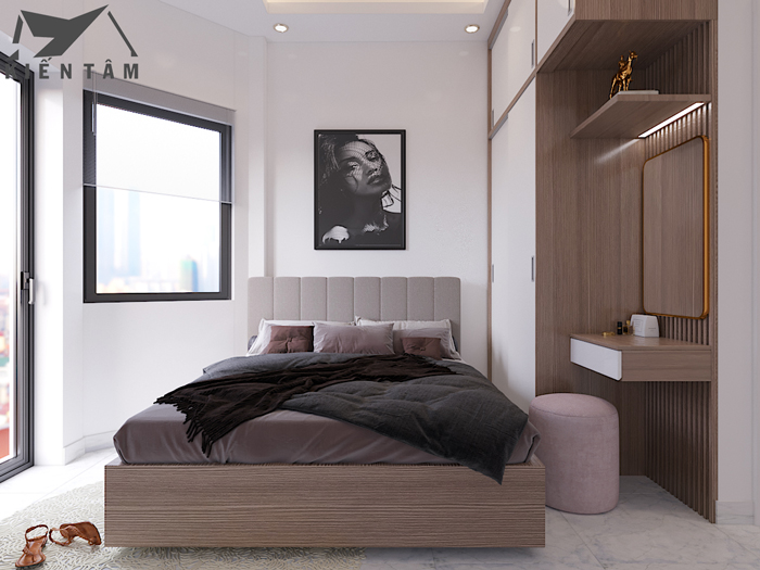 Phòng ngủ master được thiết kế với phong cách hiện đại
